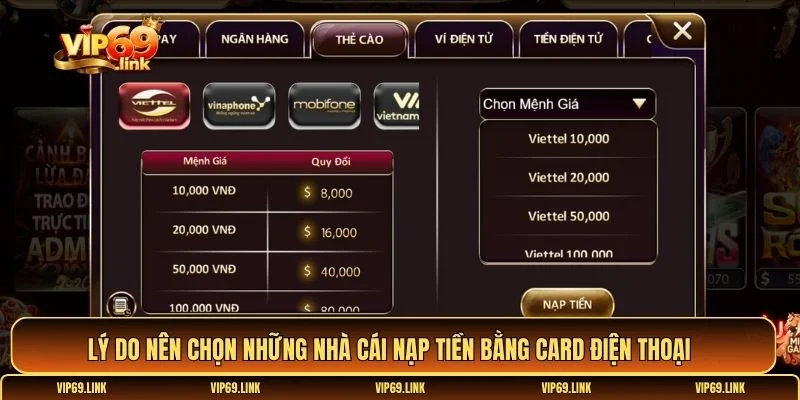 Những nhà cái nạp tiền bằng card điện thoại